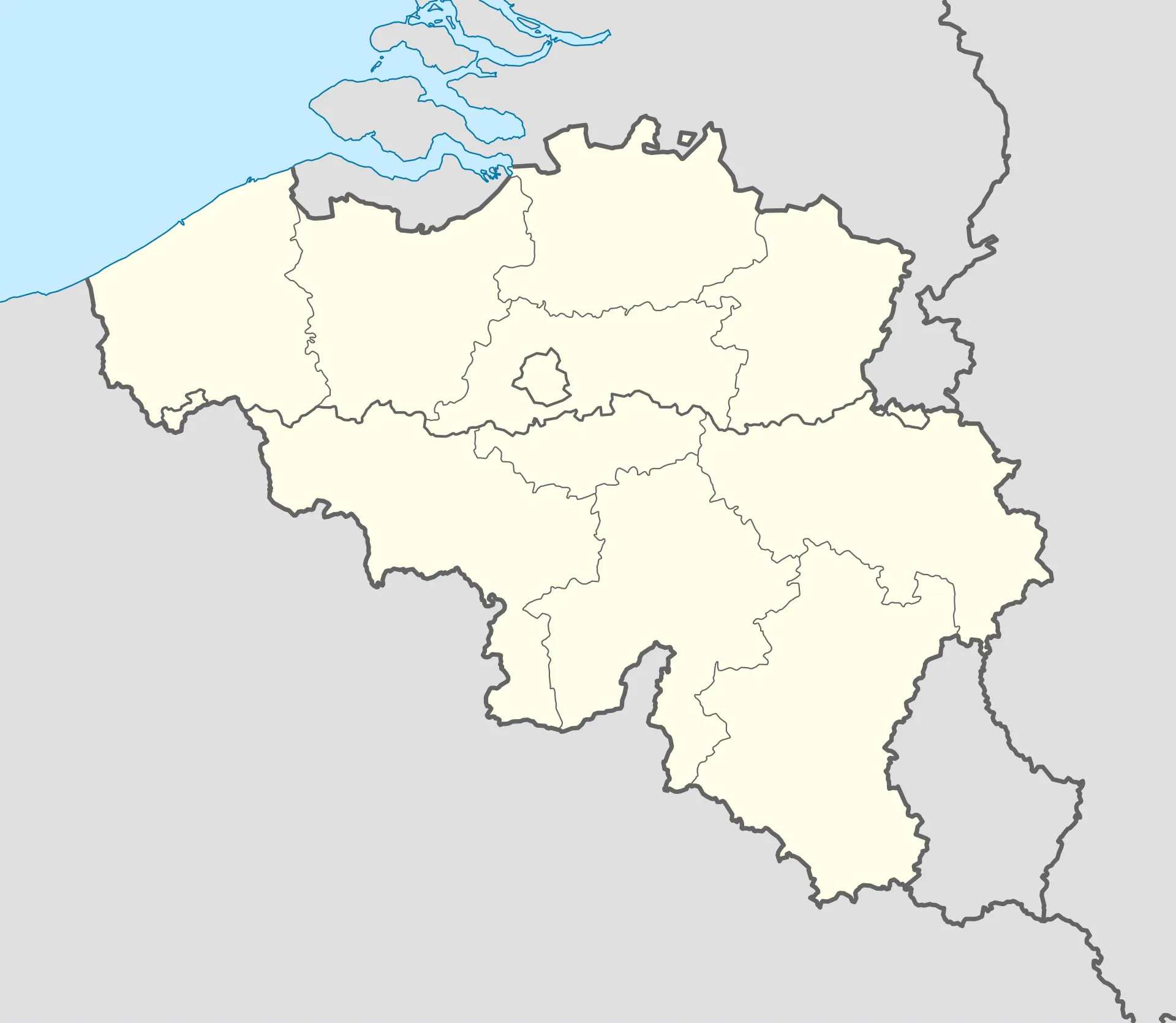 Kaart van België met de grenzen van de provincies
