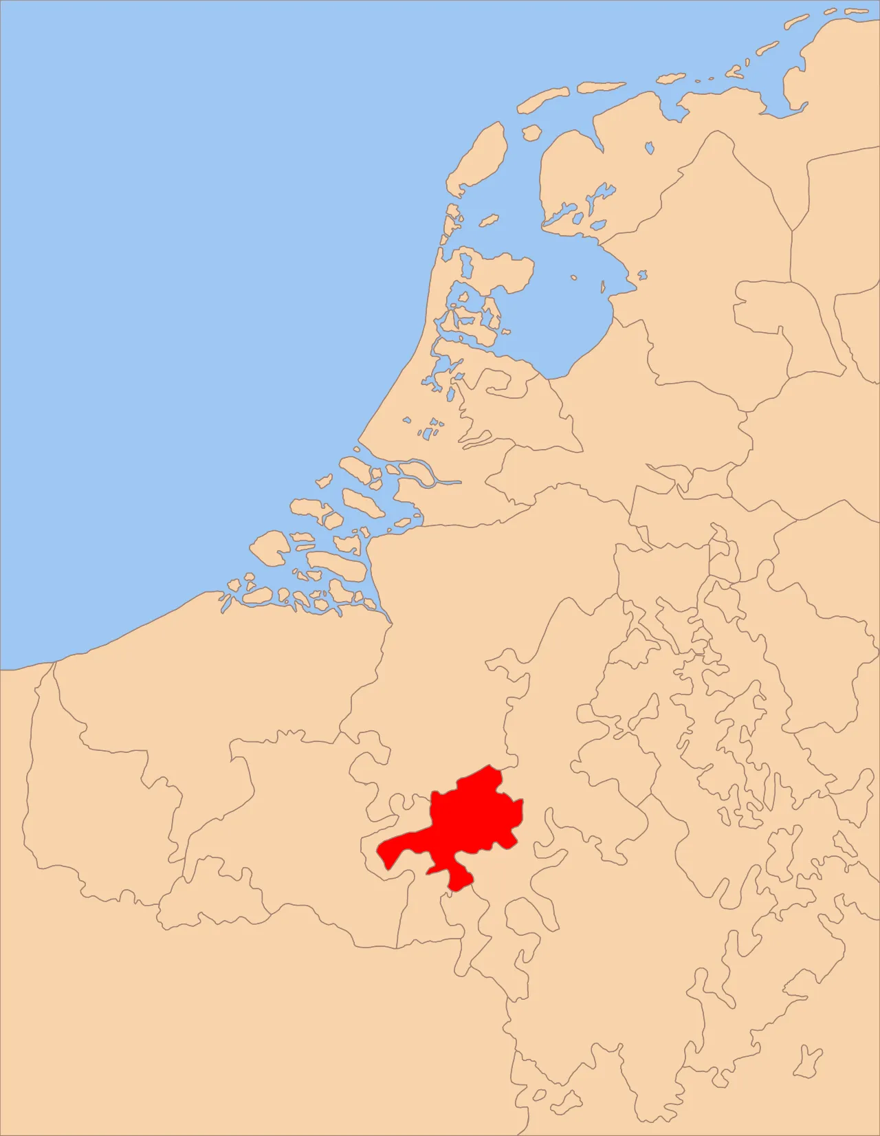 Map of the Low Countries with the County of Namur in red