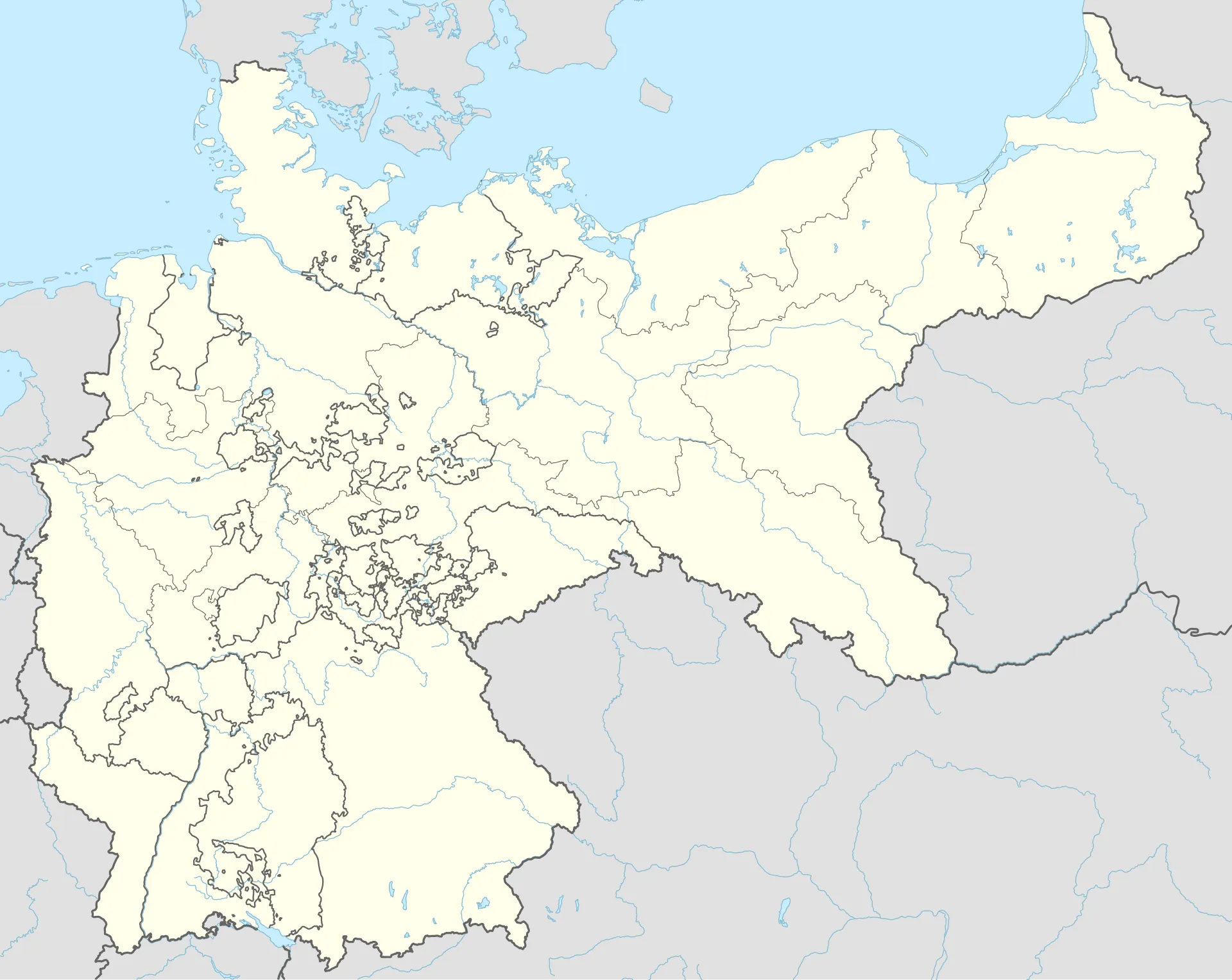 Kaart van het Duitse Keizerrijk in 1914 met de grenzen van zijn deelstaten