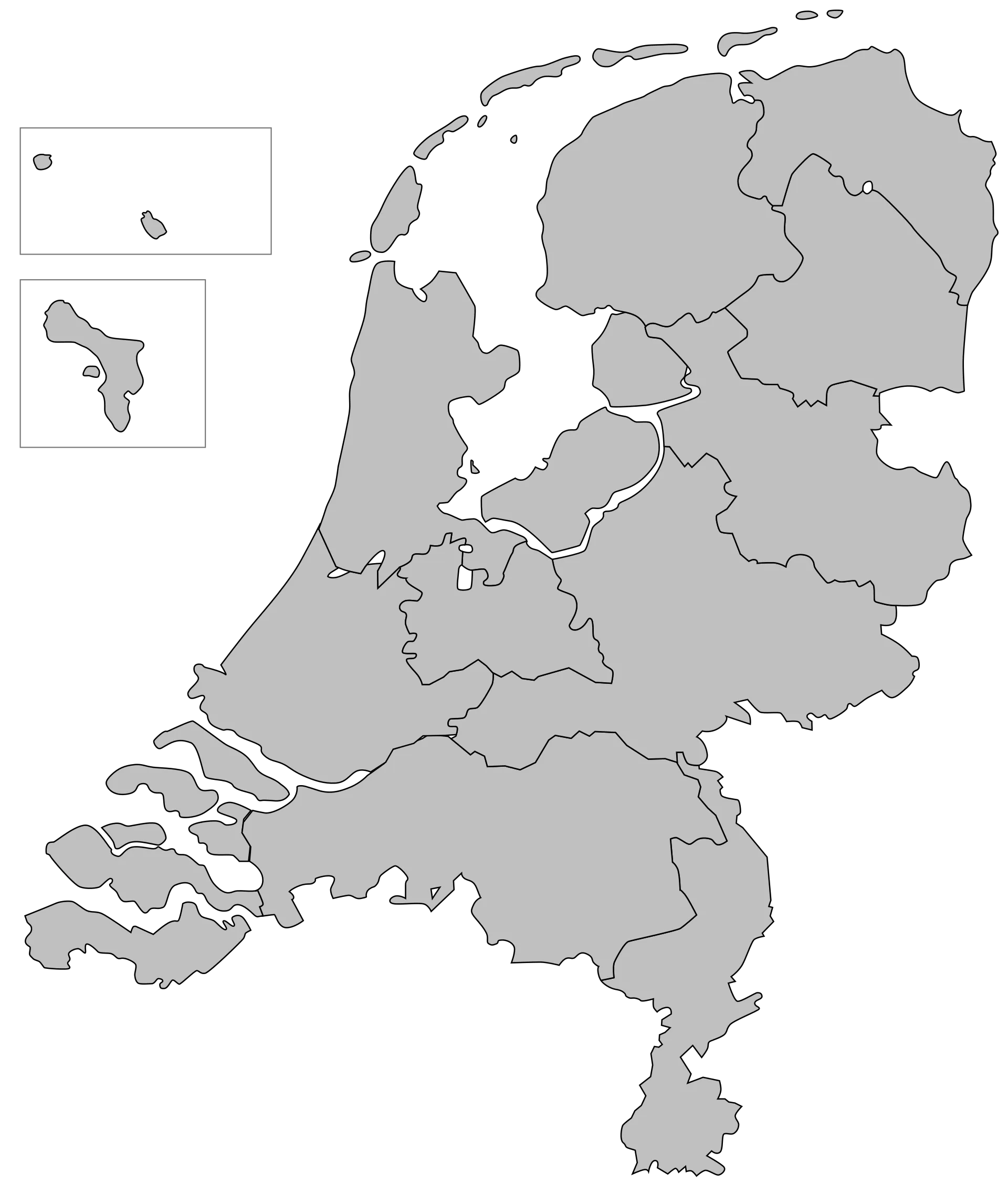 Kaart van Nederland met de grenzen van de provincies